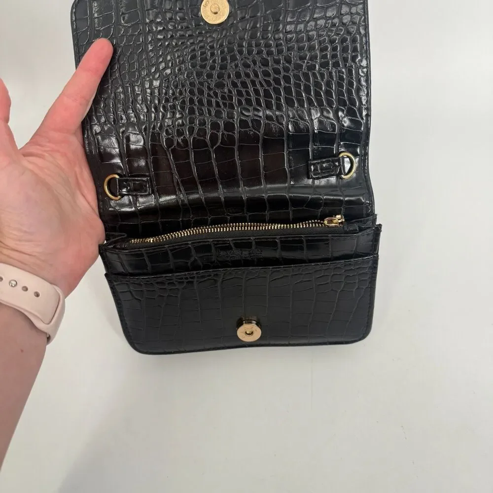 Bebe Fabiola Stamped Crocodile Crossbody Mini Handbag Y2k Clutch 90s Black Gold